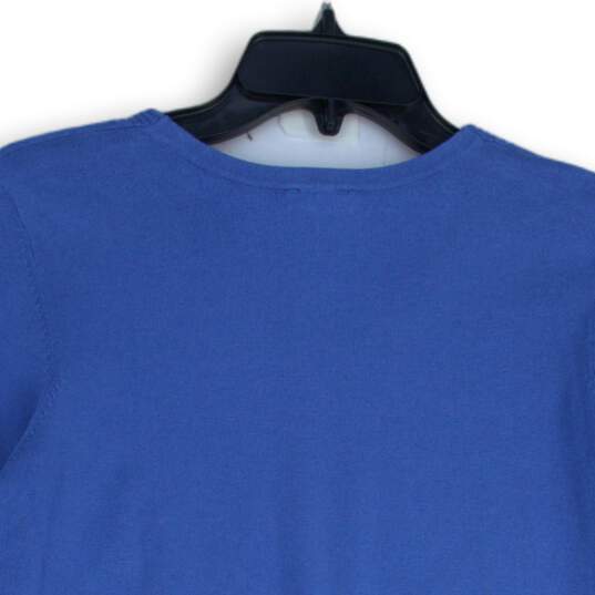 Talbots Womens Blue Ribbed V-Neck Long Sleeve Pullover Sweater Size Small image number 4