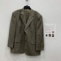 Oscar De La Renta Mens Gray Notch Lapel Two-Button Blazer Size 47R With COA
