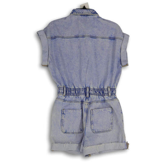 NWT Womens Blue Denim Spread Collar Short Sleeve One-Piece Romper Size S image number 2