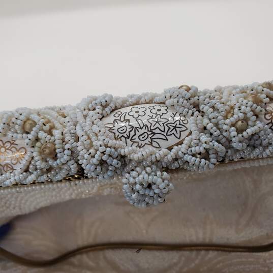 Vintage Walborg White Beaded Evening Clutch Bag, Hand Made in Japan, Gold  Chain