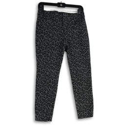 Womens Gray Black Cheetah Print Welt Pocket Straight Leg Ankle Pants Size 4
