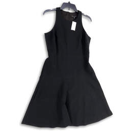 NWT Womens Black Sleeveless Round Neck Back Zip A-Line Dress Size 6