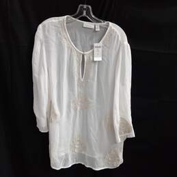 Chico's Metallic Embroidered Blouse Top Size 2 - NWT