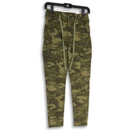 Womens Green Camouflage Flat Front Skinny Leg Cargo Pants Size 4