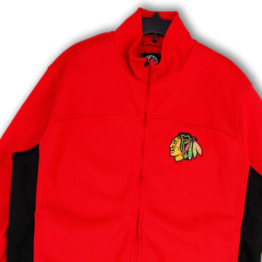Mens Red Chicago Blackhawks Long Sleeve Mock Neck Full-Zip Jacket Size XXL image number 3