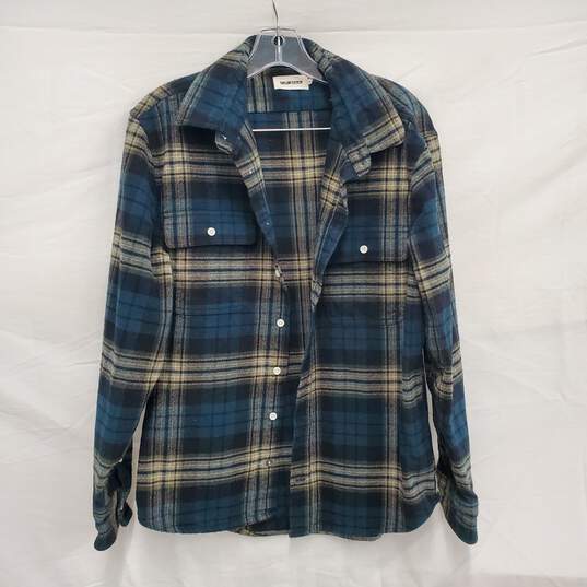 Taylor Stitch MN's 100% Organic Cotton Green & Brown Plaid Long Sleeve Shirt size 40 image number 1