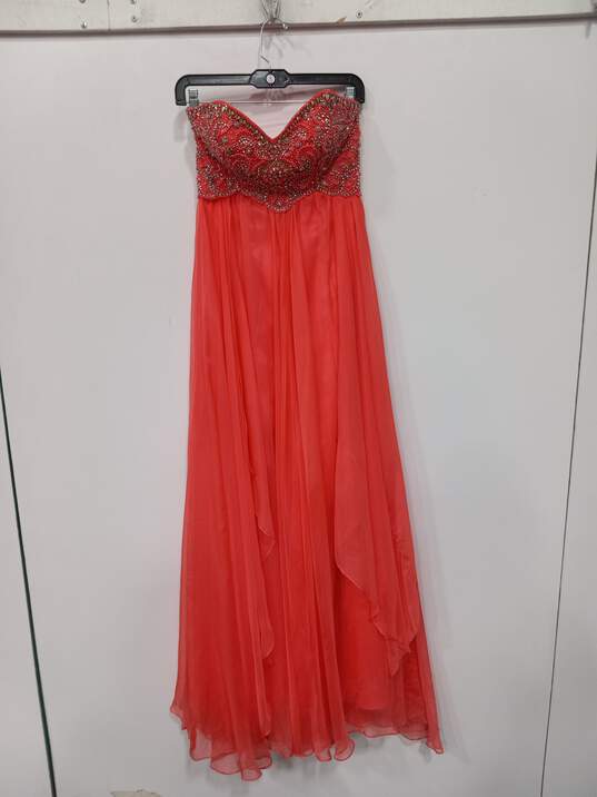 Women’s Sheri Hill Chiffon Strapless Embellished Formal Evening Gown Sz 2 image number 1