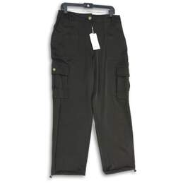 NWT Joie Womens Black Flat Front Straight Leg Cargo Pants Size 12