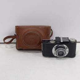 Black Film Camera w/ Brown Leather Case