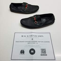 AUTHENTICATED MENS GUCCI BLACK LEATHER HORSEBIT LOAFERS SZ 7.5