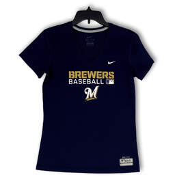 Womens Blue Dri Fit Milwaukee Brewers MLB V-Neck Pullover T-Shirt Size S