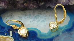 Romantic 14K Yellow Gold CZ Heart Drop Earrings 1.8g alternative image