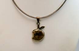 Vintage Taxco Sterling Silver Bitten Apple Pendant Collar Necklace 25.5g