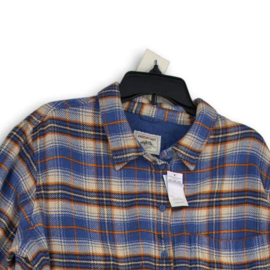 NWT American Eagle Mens Blue Orange Plaid Long Sleeve Button-Up Shirt Size L image number 3
