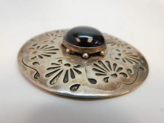 Artisan Sterling Silver Large Onyx Disc Brooch 56.9g image number 2