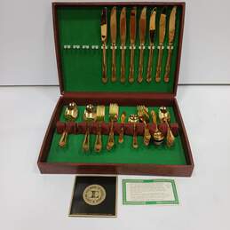 Lifetime Cutlery 50 Pc 23K Gold Electroplated Flatware Set in Case