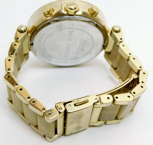 Michael Kors MK-5632 Icy Gold Tone Chronograph Watch & Heidi Daus Clip-On Earrings 113.0g image number 3