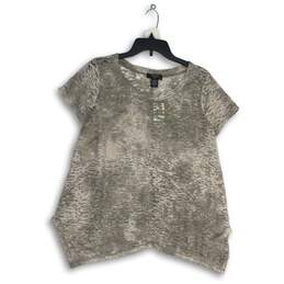 NWT Womens Gray Animal Print Short Sleeve Round Neck Blouse Top Size Large