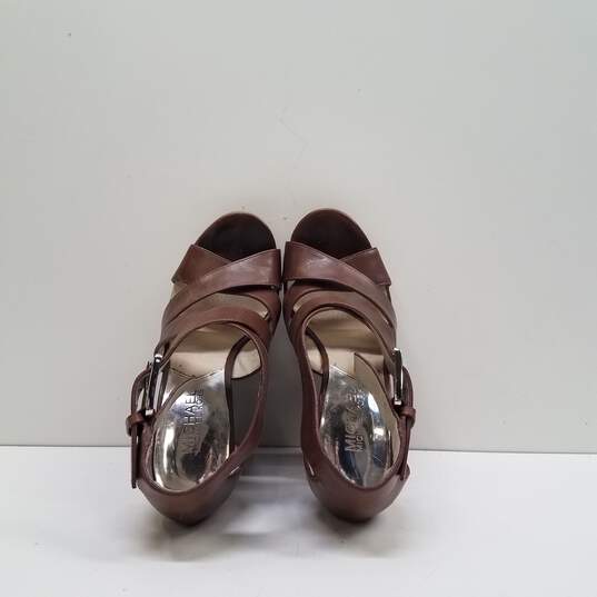 Michael Kors Brown Leather Strap Wedge Sandal Shoes Size 6 M image number 6