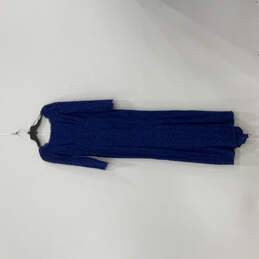 Womens Blue Lace Long Sleeve Round Neck Back Zip Long Sheath Dress Size 8 alternative image