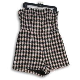 NWT Womens Multicolor Houndstooth Strapless One Piece Romper Size 12