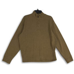 Men Brown Mock Neck Long Sleeve Quarter Zip Pullover Sweater Size Medium