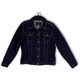 Womens Blue Denim Spread Collar Long Sleeve Button Front Jean Jacket Size L