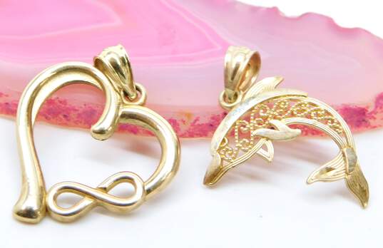 10K Yellow Gold Infinity Sign Heart & Filigree Dolphin Pendants 1.4g image number 4