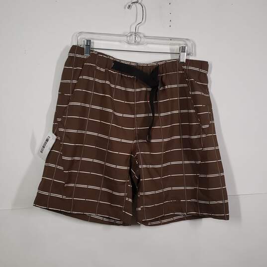 Mens Striped Belted Elastic Waist Pockets Flat Front Athletic Shorts Size Medium image number 1