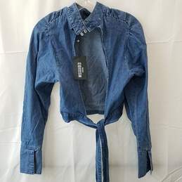 Missguided Blue Cotton Victorian Tie Back Top Denim Jacket Women's Size 4