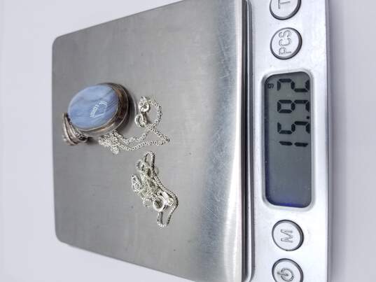 Lot of 2 925 Sterling Silver Chain Jewelry Necklace Anklet Blue Lace Agate LB881 image number 4