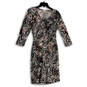 Womens Black Pink Animal Print Round Neck Long Sleeve Sheath Dress Size 6 image number 1