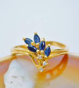 14K Yellow Gold Sapphire Diamond Accent Floral Ring 2.6g