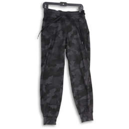 Womens Black Gray Camouflage Elastic Waist Slash Pocket Jogger Pants Size 6
