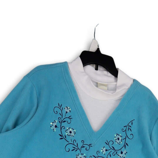 Womens Blue White Long Sleeve Crew Neck Classic Pullover Sweatshirt Sz 3XL image number 3