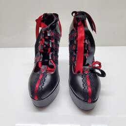 Demonia Black & Red Lace Platform Heels Size 10 alternative image