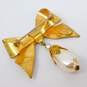 Vintage Miriam Haskell Gone Faux Pearl Etched Bow Brooch 13.0g image number 6