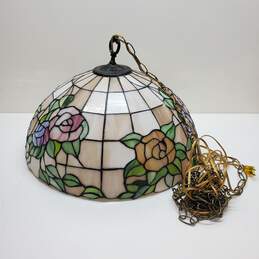 Stained Glass Hanging Lamp Shade W/Bulb Untested