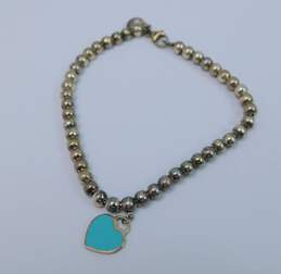 925 Tiffany & Co. Blue Enamel Heart Tag Ball Bead Bracelet W/ Pouch alternative image