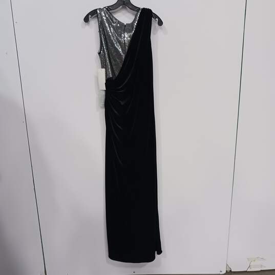 Women's Adrianna Papell Black Velvet with Silver Sequin A-Line Dress Sz 8 image number 4