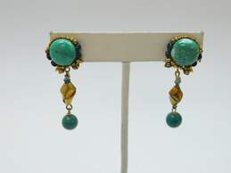 Artisan Chipita Turquoise & Beaded Dangle Post Earrings 7.8g