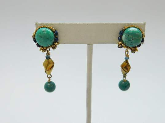 Artisan Chipita Turquoise & Beaded Dangle Post Earrings 7.8g image number 1