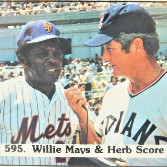 1976 HOF Willie Mays/Herb Score SSPC #595 Mets Indians image number 2