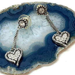 Designer Brighton Silver-Tone Crystal Cut Stone Heart Shape Dangle Earrings