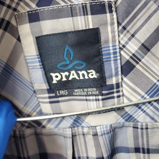 Prana Men's Blue Plaid Short Sleeve Button Up Nylon Shirt Size L image number 4