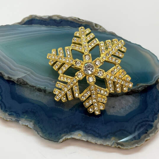 Designer Joan Rivers Gold-Tone Fashionable Rhinestone Flower Brooch Pin image number 1