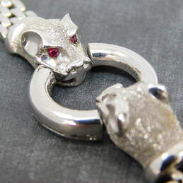 14K White Gold Ruby Eye Opossum Heads Panther Chain Bracelet 26.1g