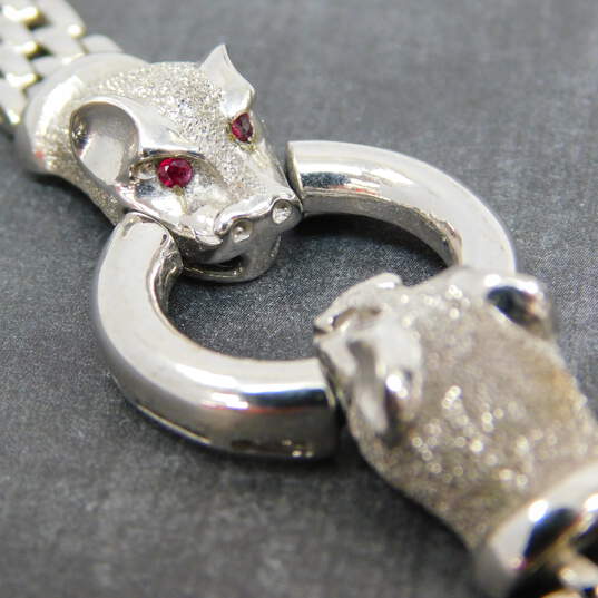 14K White Gold Ruby Eye Opossum Heads Panther Chain Bracelet 26.1g image number 1