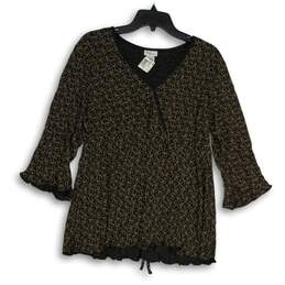 NWT Mimi Maternity Womens Black Brown V-Neck Tunic Blouse Top Size Large