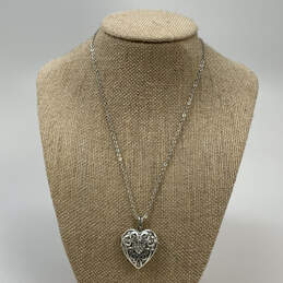 Designer Brighton Silver-Tone Rhinestone Heart Pendant Necklace w/ Dust Bag